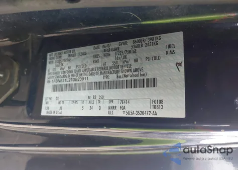 2007 Ford E-350 Super Duty Xl/Xlt from USA, damaged, VIN 1FBNE31L27DB20911